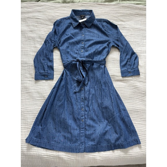 Talbots Tops - Talbots Denim Polka Dot Belted shirt dress Chambray button front midi blue‎ 10 P